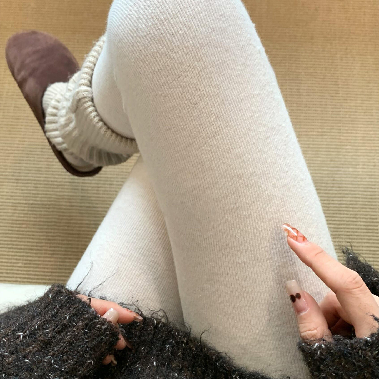 燕麦奶白好软妹！过冬加绒打底袜+袜套绝！弹力袜微压哦~秋冬裤袜