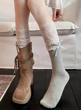 vocal穿上这么美吗~芭蕾千金风蝴蝶丝带少女可爱甜美透气中筒袜*