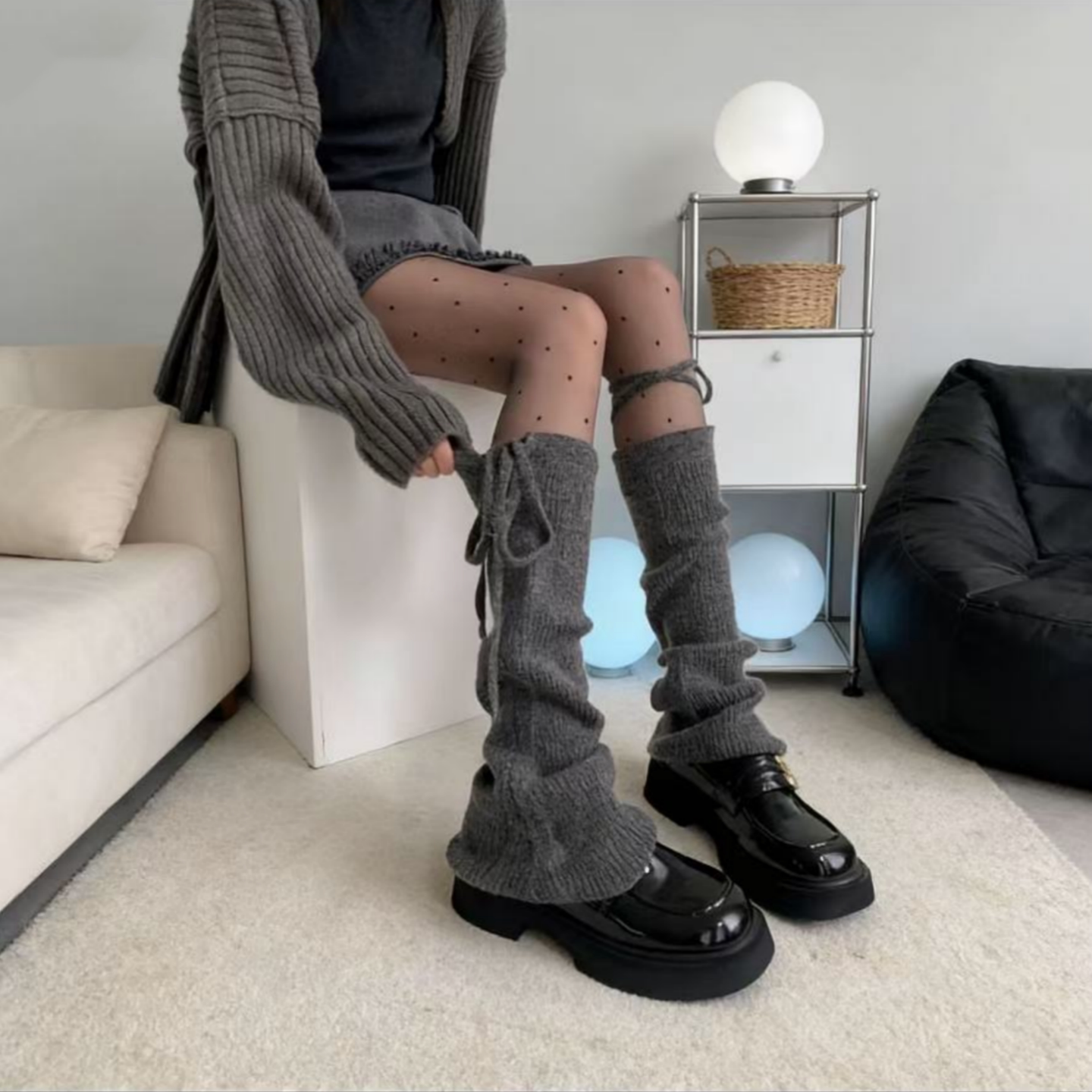 TGEA高级灰蝴蝶结绑带喇叭袜套长筒袜券后42.8元