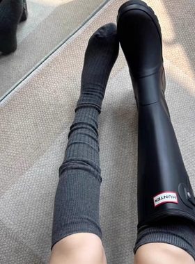 灰色羊毛长筒过膝袜女配靴子加厚保暖高级感白色堆堆袜显瘦秋冬款