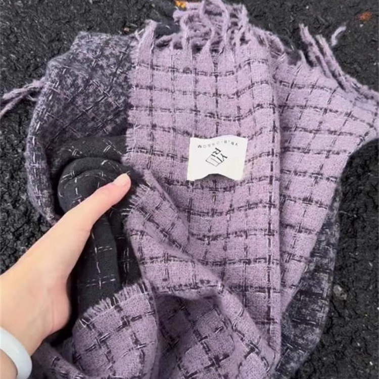 冬季新款紫色格纹软糯围巾女韩系