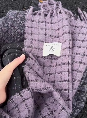 冬季新款紫色格纹软糯围巾女韩系百搭高级氛围感加厚格子围脖披肩