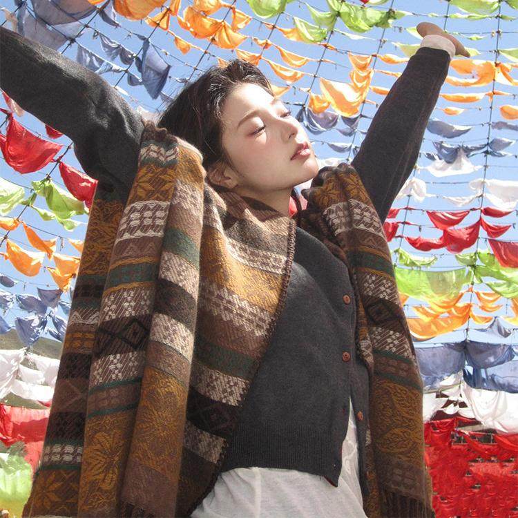 民族风披肩复古咖色系女外搭披风
