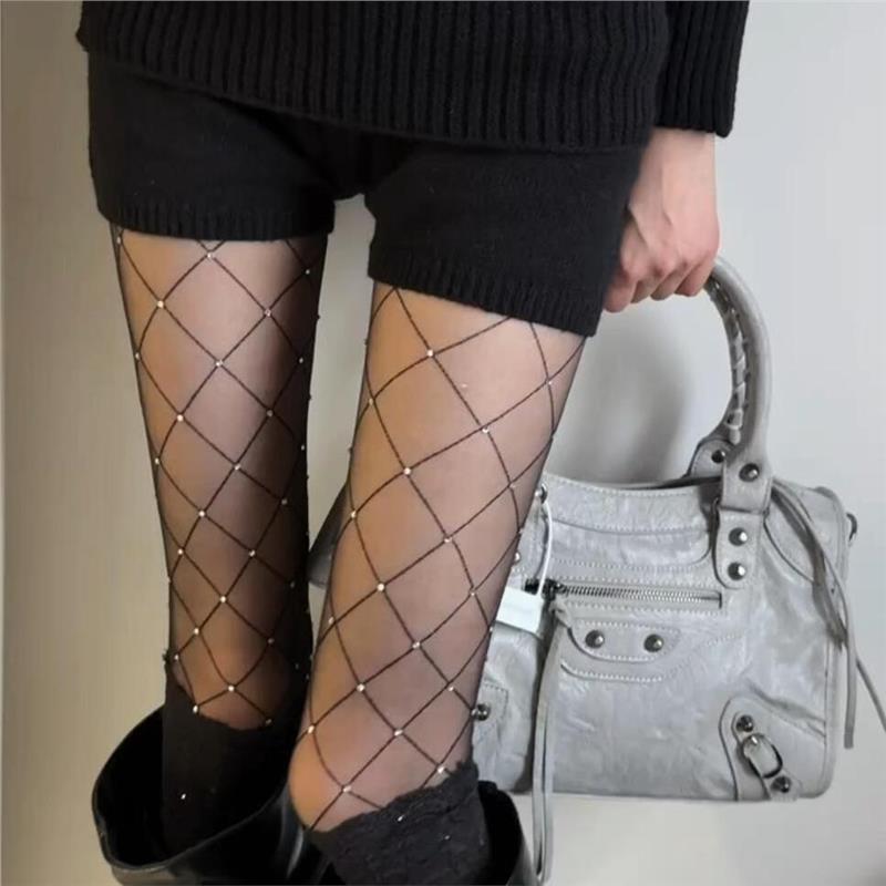 复古精致的闪亮钻性感菱格连裤袜