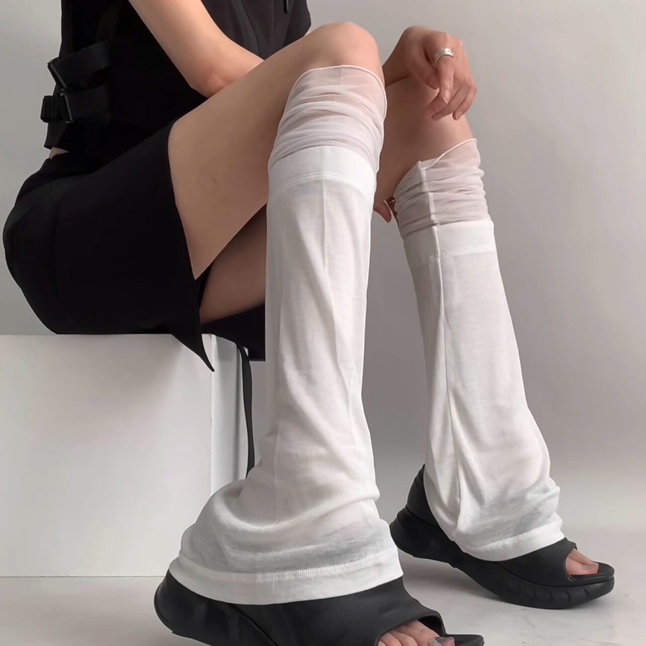 春夏季薄款网纱拼接喇叭型腿套女