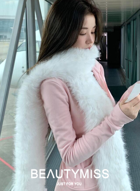 白色毛绒超长仿狐狸毛围巾冬加厚保暖毛领冬季气质披肩仿皮草围脖