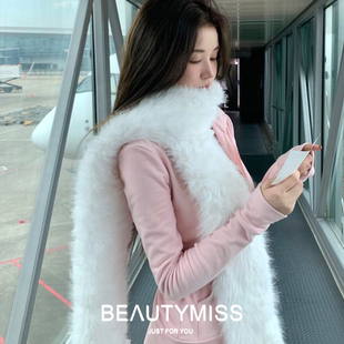 白色毛绒超长仿狐狸毛围巾冬加厚保暖毛领冬季气质披肩仿皮草围脖