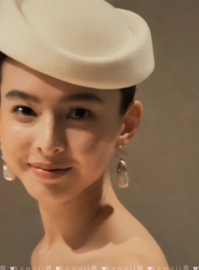 赫本风白色平顶小礼帽法式优雅高级感航空空姐帽复古民国风贝雷帽