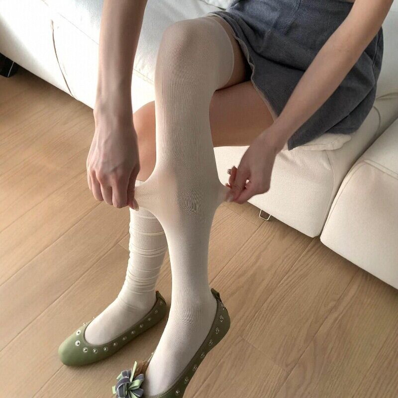 软软糯糯纯色基础微透防晒长筒袜