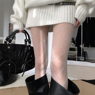 奶白银丝有点珠光~2025新款爆闪菱格清透丝袜性感辣妹美腿防勾丝