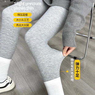 秋冬新款加绒高弹鲨鱼裤竖条纹加厚紧身高腰提臀连裤袜女款