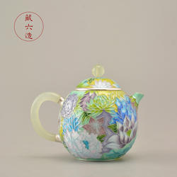 藏六造 七宝烧万花锦银壶暮紫泡茶壶 纯银999 纯手工珐琅彩银茶具