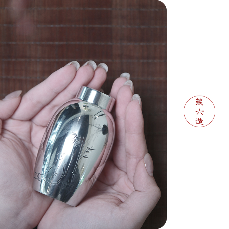 藏六造 纯锡茶仓 纯手工一张打茶叶罐 锡制储茶罐 茶道配件