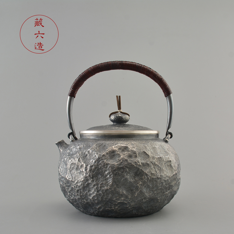 银壶 藏六造纯银999泡茶壶一张打拙石日本银壶 提梁小银壶煮茶器