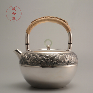 日本藏六造 银壶 纯银999 纯手工银壶烧水壶 泡茶壶家用银茶壶
