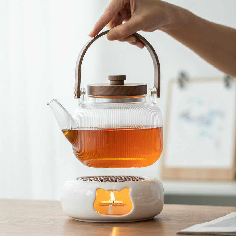 围炉煮茶玻璃茶具组条纹木盖花茶壶手工玻璃煮茶炉聚宝电陶炉家用