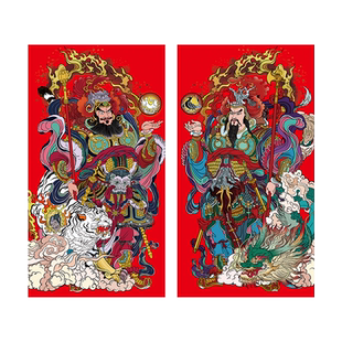 马年画门神2026新年春节国潮装饰玻璃贴纸秦叔宝尉迟恭神荼郁垒