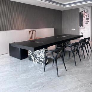 新中式 现代简约高端黑色茶台实木茶桌胡桃木 轻奢岩板茶桌2025新款