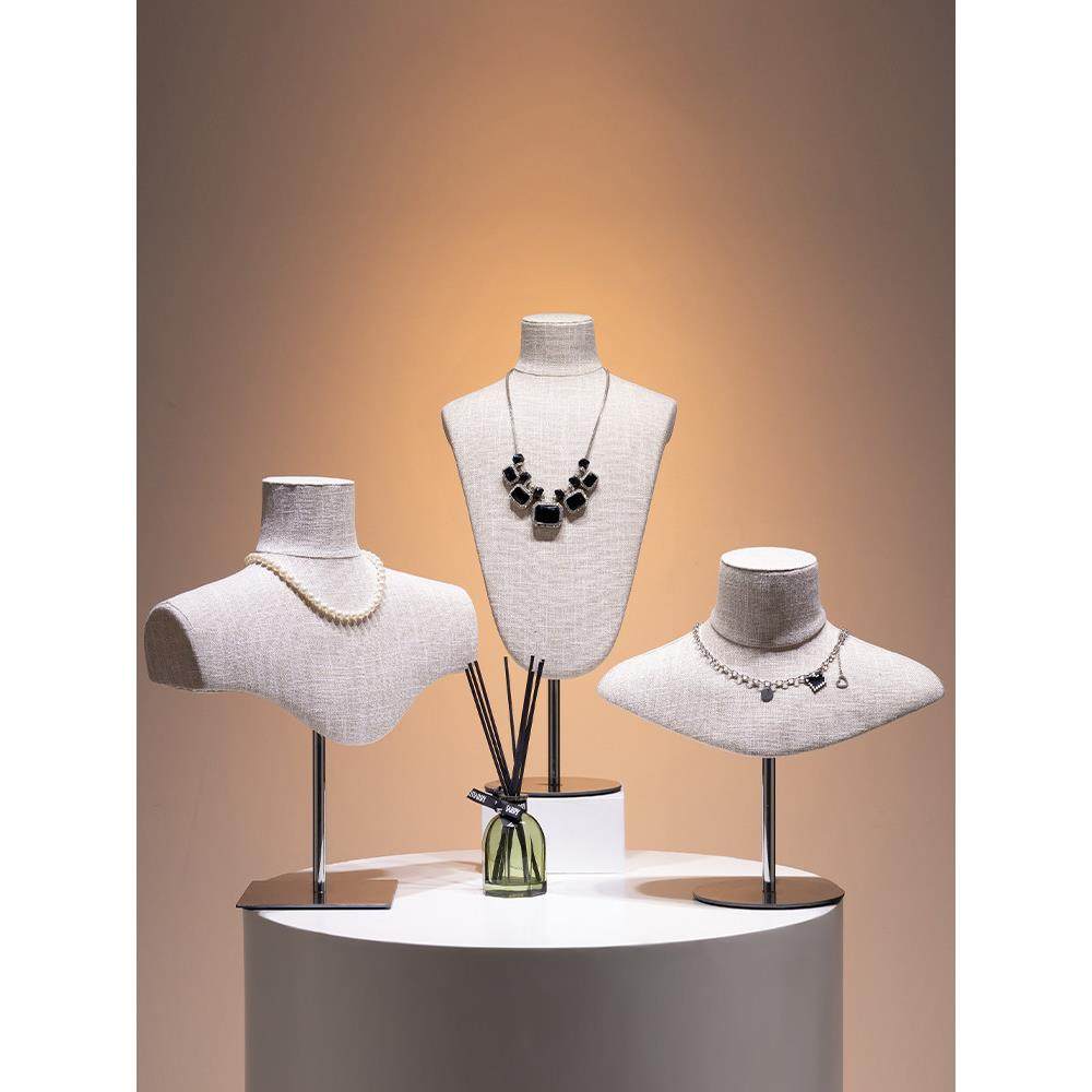 项链丝巾展示架饰品首饰珠宝竹节麻橱窗陈列收纳摆件颈模模特道具