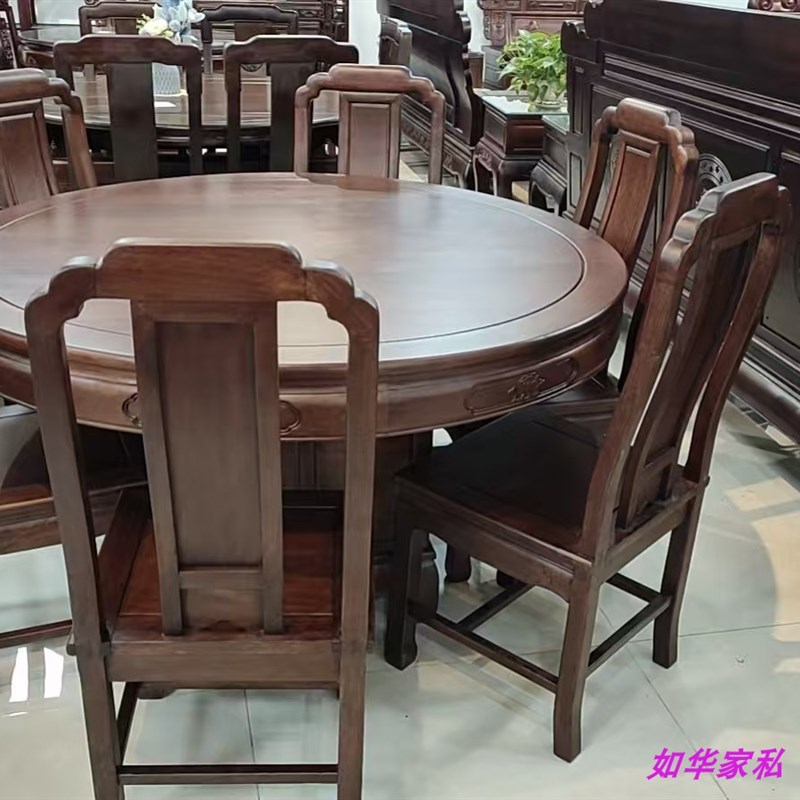 红木餐桌进口菠萝格木圆桌全实木家用饭圆形吃饭台北美色厂