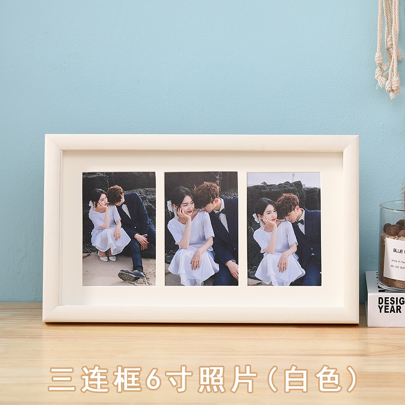 实木三连框相框摆台创意情侣纪念diy两四连打印冲洗照片加6寸挂墙