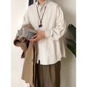 300斤日系男装 休闲复古宽松潮流衬衣男女 长袖 复古春秋季 条纹衬衫