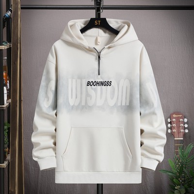 300斤半拉链卫衣春秋季渐变色宽松连帽复古长袖上衣美式印花外套