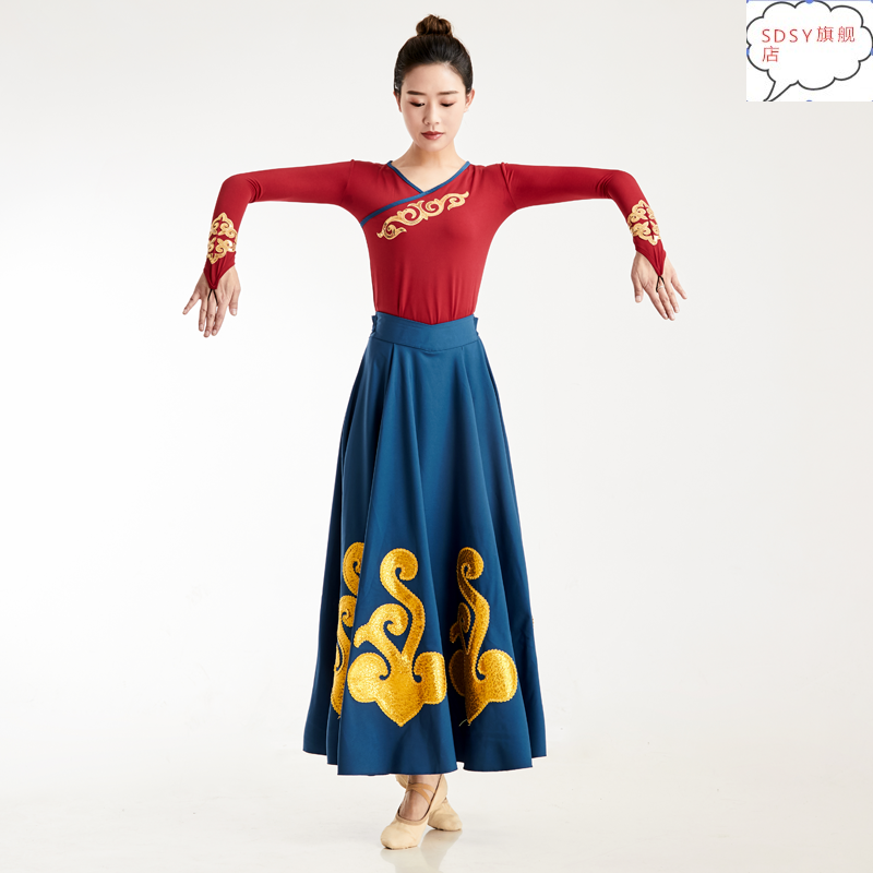 艺考蒙古舞蹈服装女成人民族表演服蒙古藏族练习半身大摆裙广场舞