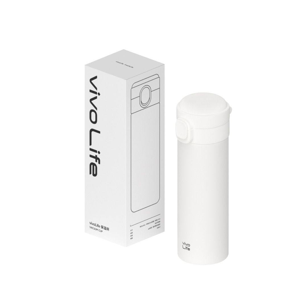 vivo Life大白高颜值保温杯304弹盖不锈钢水杯便携学生大容量简约