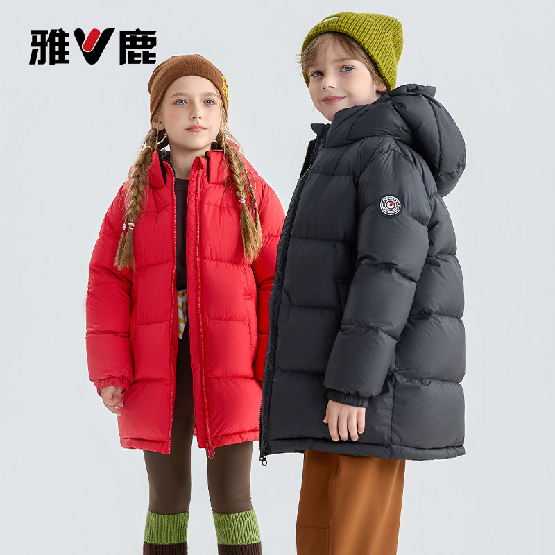 雅鹿儿童羽绒服男童女童中长款2025新款洋气大童冬季加厚冬装外套
