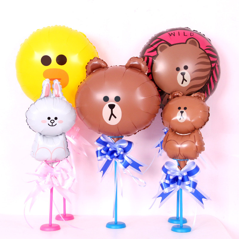 line卡通布朗熊可妮兔气球桌飘宝宝周岁生日派对场景桌面布置用品