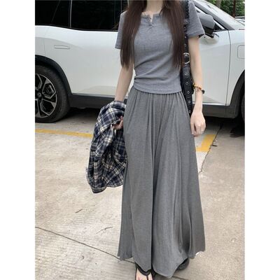 莫代尔慵懒风半身裙A字裙女装春季新款垂感宽松高腰大摆裙ins长裙