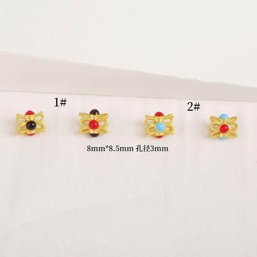 2025古法金尼泊尔风格红蓝蜻蜓眼镂空隔珠转运珠diy手链手串串珠