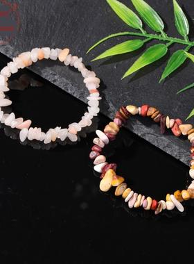 2025天然彩色黄色砾石玛瑙水晶手镯与不对称的砾石，多功能和时尚