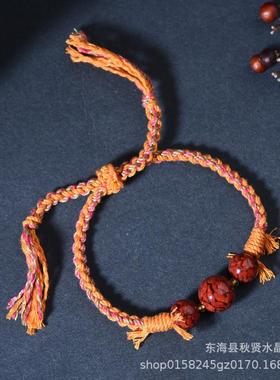 2025天然朱砂晶体砂女手工编织藏式手搓棉绳民族风简约复古手绳手