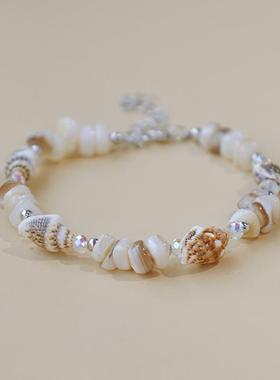 2025海洋风天然海螺碎石男女手链旅游纪念送礼玻璃米珠手串大小可