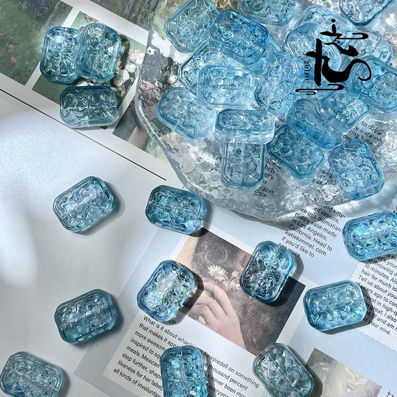 202550颗13x18mm琉璃花牌雕刻福牌玻璃方牌珠diy手工制作手串项链