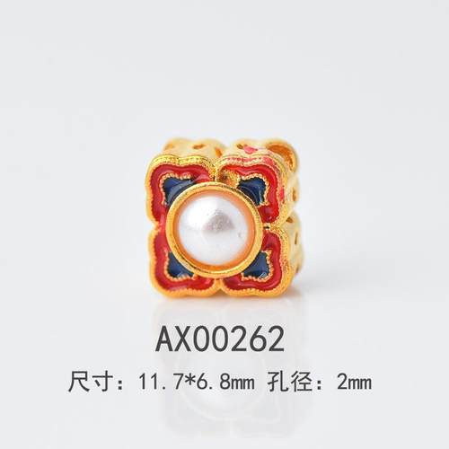 2025沙金蜻蜓眼镂空微镶珍珠隔珠吊坠方形横串手工DIY串珠文玩饰