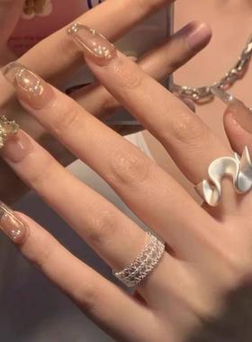 2025设计感小众花边荷叶边复古哑光银色戒指ins波浪复古来口指环