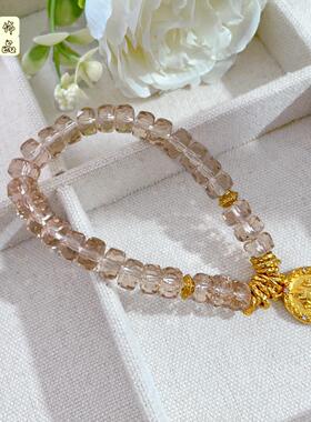 2026新款古法沙金轻奢高颜值香槟色水晶点钻黄财神盘缠手串送女友