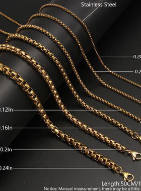 2025新款炉内真金电镀不锈钢方珍珠项链欧美嘻哈男士钛钢项链百搭