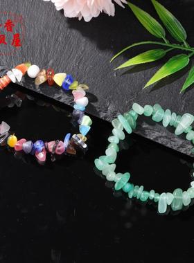 2025天然绿色系蓝色系碎石玛瑙水晶手串女时尚韩版不规则粉晶碎石