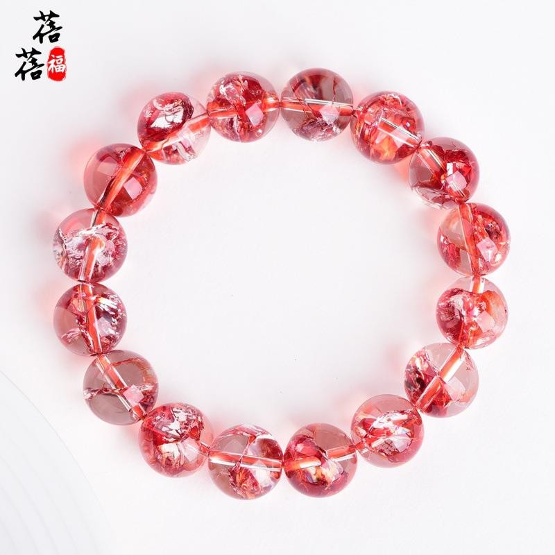 2025蓓蓓福水晶 红凤羽水晶手链 红色凤羽石手串 凤羽红水晶手串