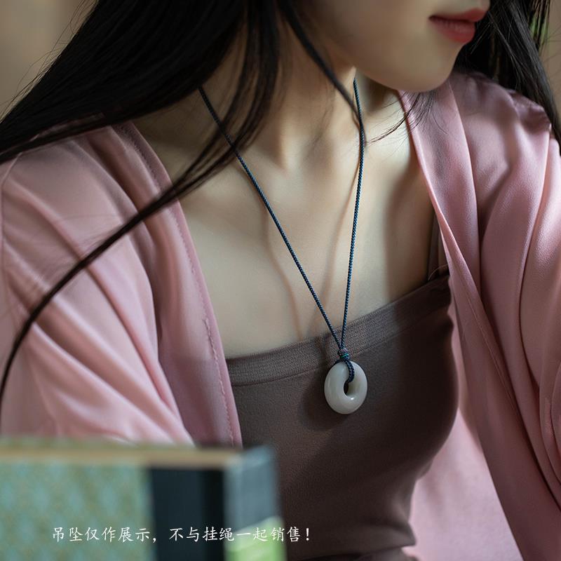 2025手工编织平安扣吊坠挂绳挂脖男女简约可调节戒指挂绳翡翠玉项