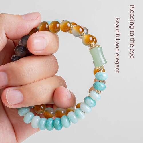 2025普陀山文创典雅天河蓝玉心手炼鲜绿凤尾竹高颜值情侣串珠手炼