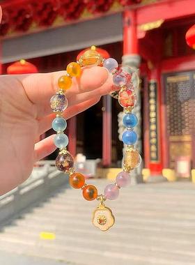 2025厦门南普陀手串彩糖心玛瑙金箔黄水晶心经转运珠花朵琉璃半糖