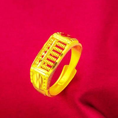 2025越南沙金男士霸气开口戒指算盘戒指磨砂喷砂沙金戒算盘戒指