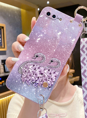 适用苹果7Plus手机壳腕带支架iphone6s新款液态硅胶iphone6plus斜跨挂绳ip6男女iphone8plus可爱苹果6splus