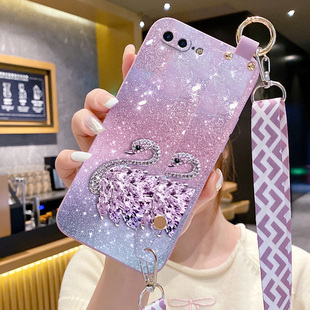 适用苹果7Plus手机壳腕带支架iphone6s新款液态硅胶iphone6plus斜跨挂绳ip6男女iphone8plus可爱苹果6splus