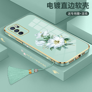 适用于opporeno6手机壳5G版镜头全包reno6pro+直边电镀手机壳0PP0Ren06新款网红潮男女0pp0reno6超薄防摔硅胶